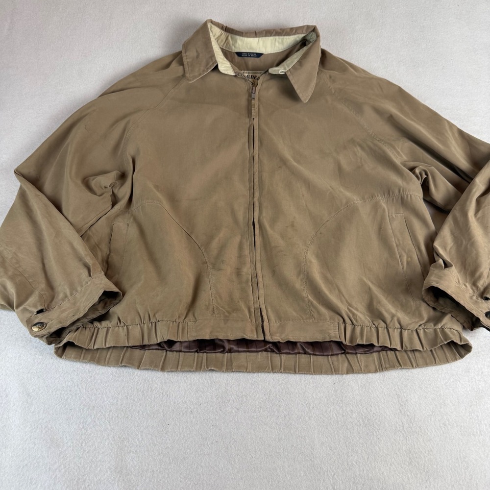 Aberdeen Collection Men's XL Harrington Jacket Tan Full Zip Striped Lining Khaki